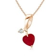thumbnail image 1 of Angara Natural Ruby Necklace - Heart-Shaped Ruby Ribbon Pendant with Diamond in 14K Rose Gold for Women, 1 of 10