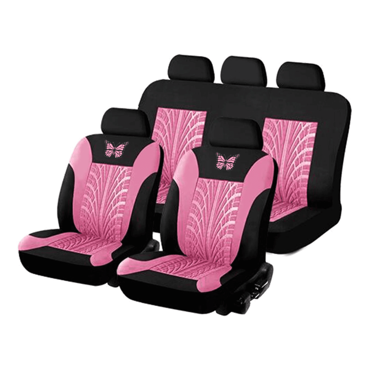 9PCS Universal Car Seat Covers Full Set Protector Cushion Front Rear 3D Butterfly Embroidery Pattern, Pink