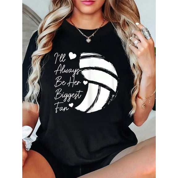 Cotton Volleyball Mom Her Biggest Fan Volleyball Daughter T-Shirt Women's Graphic Tee Casual Tops