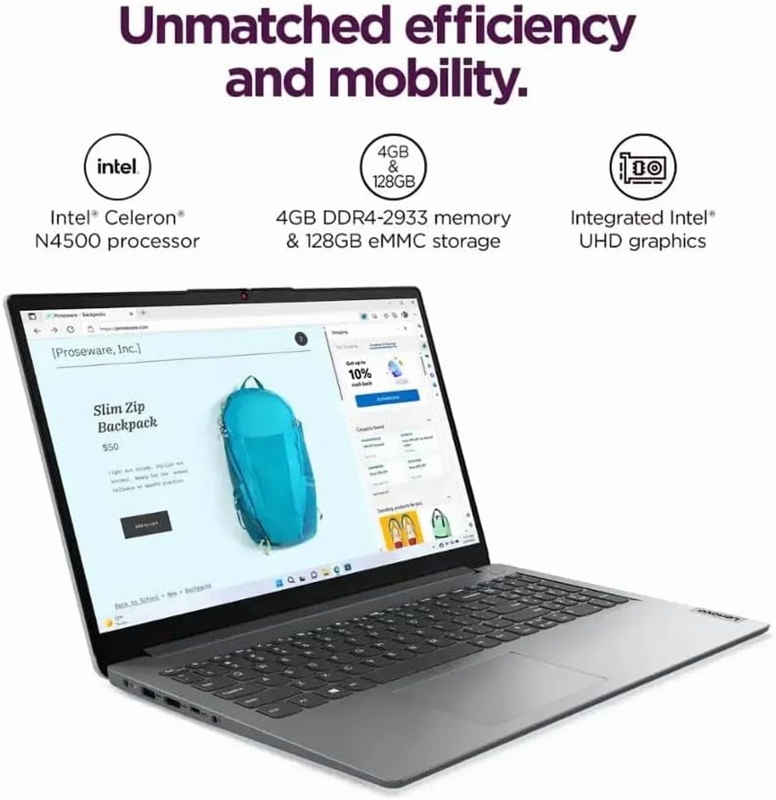 Lenovo Ideapad 1 15.6" HD Laptop, Intel Celeron N4500, 8GB DDR4 Memory, 128GB eMMC, One-year Office 365, Windows 11 Home in S Mode, Cloud Grey with Mazepoly Accessories