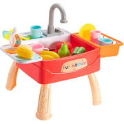Kitchen Sink Toys Dishwasher with Running Water,Kids Play Electric Dishwasher Sink Toy,Water Circulation System Pretend Play Toys - Red