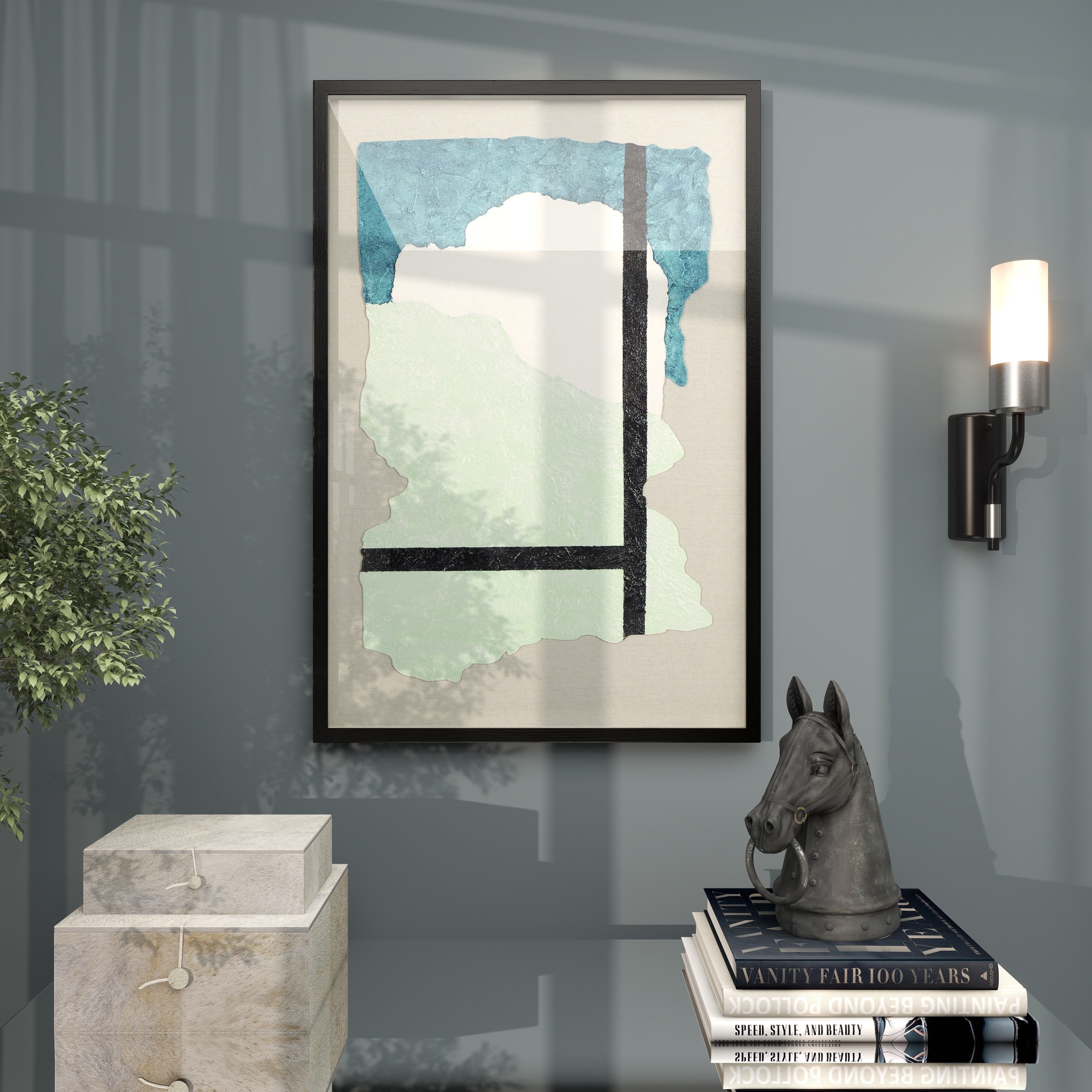 24" x 36" Mixed Media Inspired Abstract Framed Wall Art with Black Frame, by DecMode