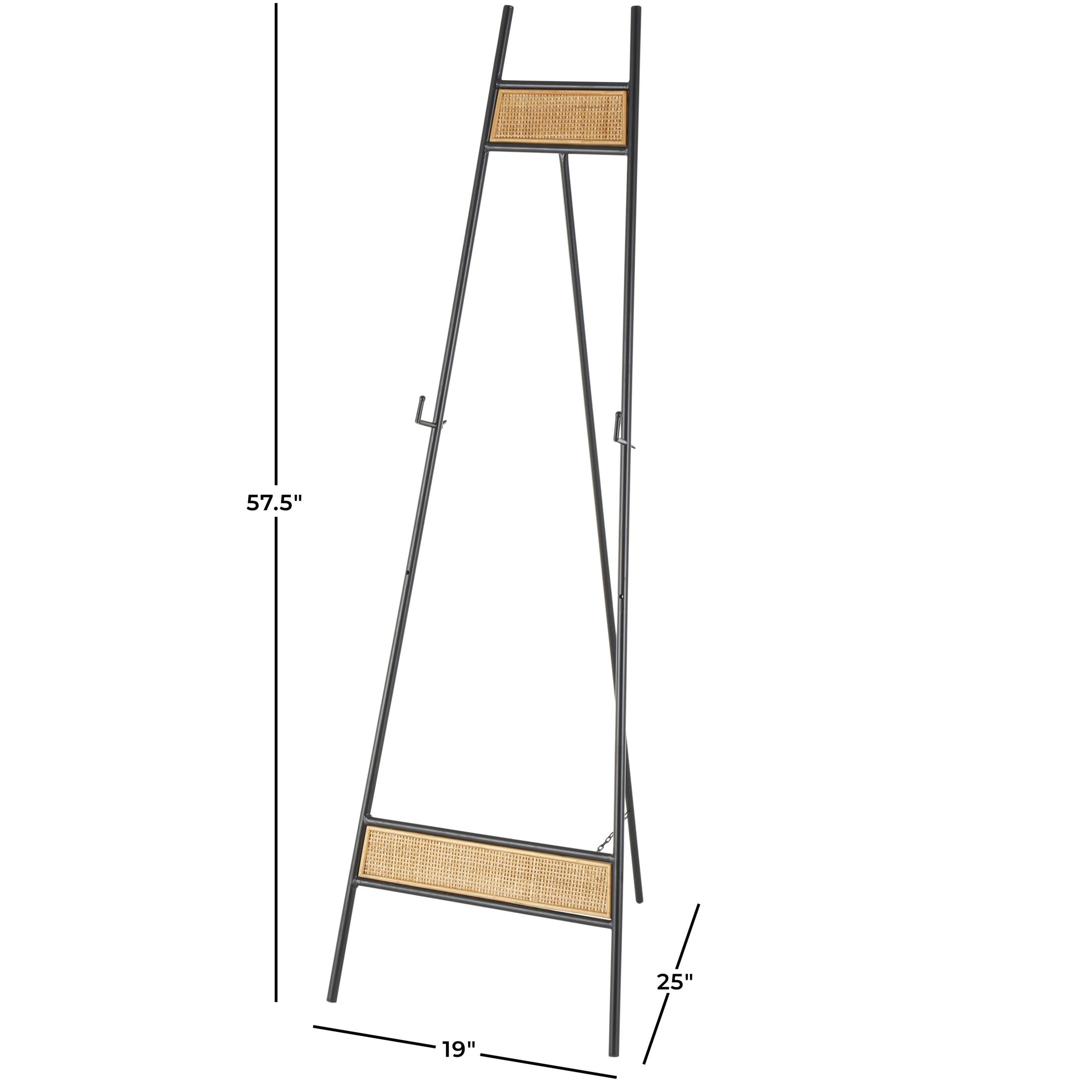 DecMode 19" x 58" Black Metal Floor 2 Tier Easel with Wood Accents, 1-Piece