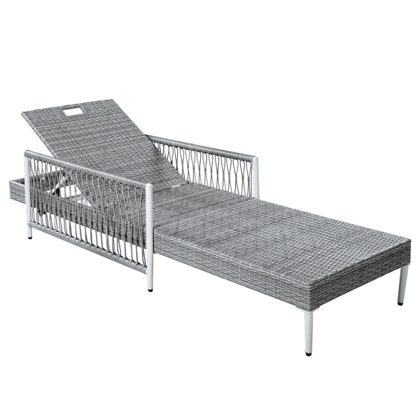 Minimalist Patio Wicker Lounge Chair, Outdoor All-Weather PE Rattan Chaise Lounge with 6 Gear Adjustable Recliner, Arms and Cushion for Poolside, Deck, Grey