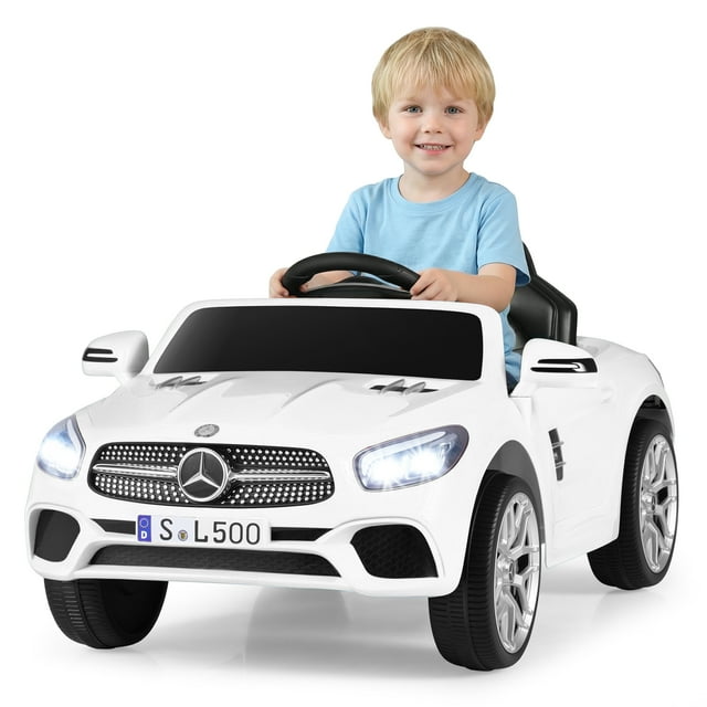 OLAKIDS 12V Electric Kids Ride On Car, Licensed Mercedes Benz SL500 Toy Car with Remote Control, MP3 Plug, USB, 2 Speeds, LED Lights, Battery Powered Toy Vehicle for Toddler Children