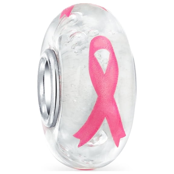Bling Jewelry Womens Strength & Hope Pink Ribbon Glass Charm Bead for Breast Cancer Survivor Bracelet
