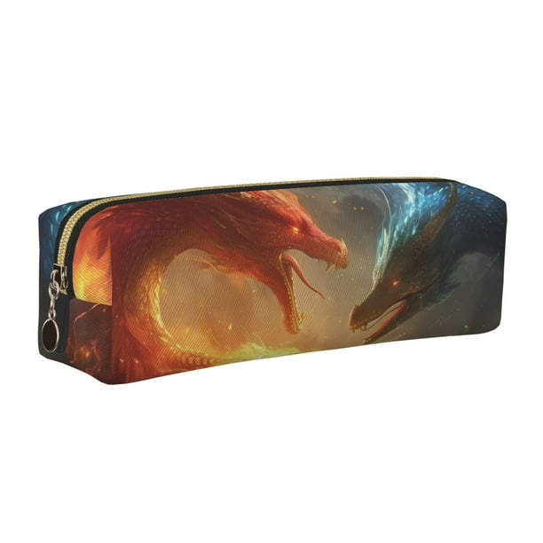 Disketp Red And Blue Fire Dragon B Estuche de Lápices de Cuero con Cierre, Estuche Compacto para Papelería, Bolígrafos y Accesorios Pequeños