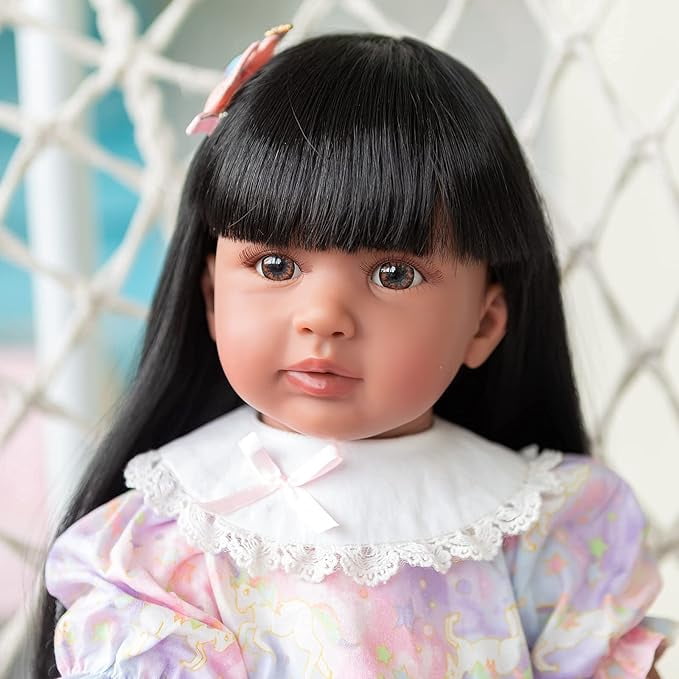 iCradle Finished 24 inch 58cm Lovely Reborn Baby Dolls Girls Toddler Realistic Looking Lifelike Baby Dolls Vinyl Soft Cloth Body Brown Eyes Newborn Babies Xmas Birthday Gift for Kids 3+