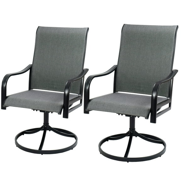 Kozyard Patio Swivel Dining Chairs Set of 2, 360 Swivel Rock Chairs Textilene High Back and Wrought Iron Frame for Poolside Backyard Deck Lawn Garden (Gray)