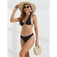 thumbnail image 4 of DARING DIVA Women's Halter Ribbed Lace Up Bikini Sets X-Small Black, 4 of 6