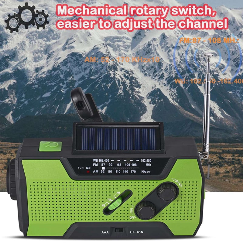 2X Emergency Weather Radio Hand Crank Portable Solar Charging with AM/FM/NOAA LED Flashlight SOS Alert 2000mah
