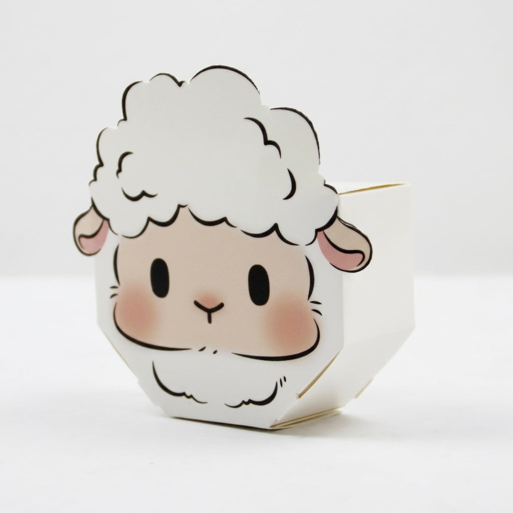 Sheep Party Favors Boxes, 50pcs Cute Sheep-Shaped 3D Candy Gift Boxes, Folding Paper Easter Lamb Goodie Treat Box for Little Farm Animal Party Decoration, Birthday, Baby Shower Supplies