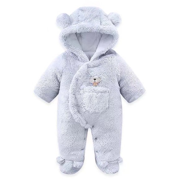 Baby Boys' One-Piece Rompers Winter New Baby Placket and Velvet Jumpsuit for Baby Outdoor Climbing Clothes New Casual Winter Jumpsuits Light Blue 0-3 Months