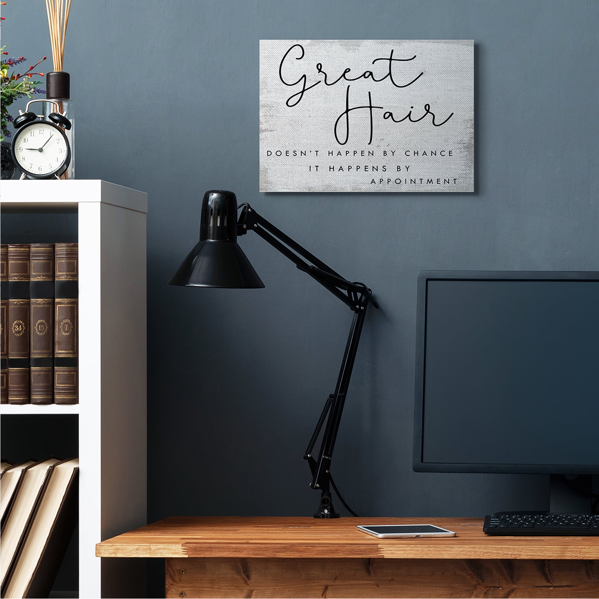 Stupell Industries Great Hair By Appointment Sign Distressed Beauty Salon Inspirational Painting Gallery Wrapped Canvas Art Print Wall Art, 16 x 20