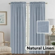Rich Linen Curtains Semi-Sheer for Bedroom/Living Room|Rod Pocket Textured Flax Window Curtain Drapes, 2 Pack, 52 x 108 inch, Stone Blue