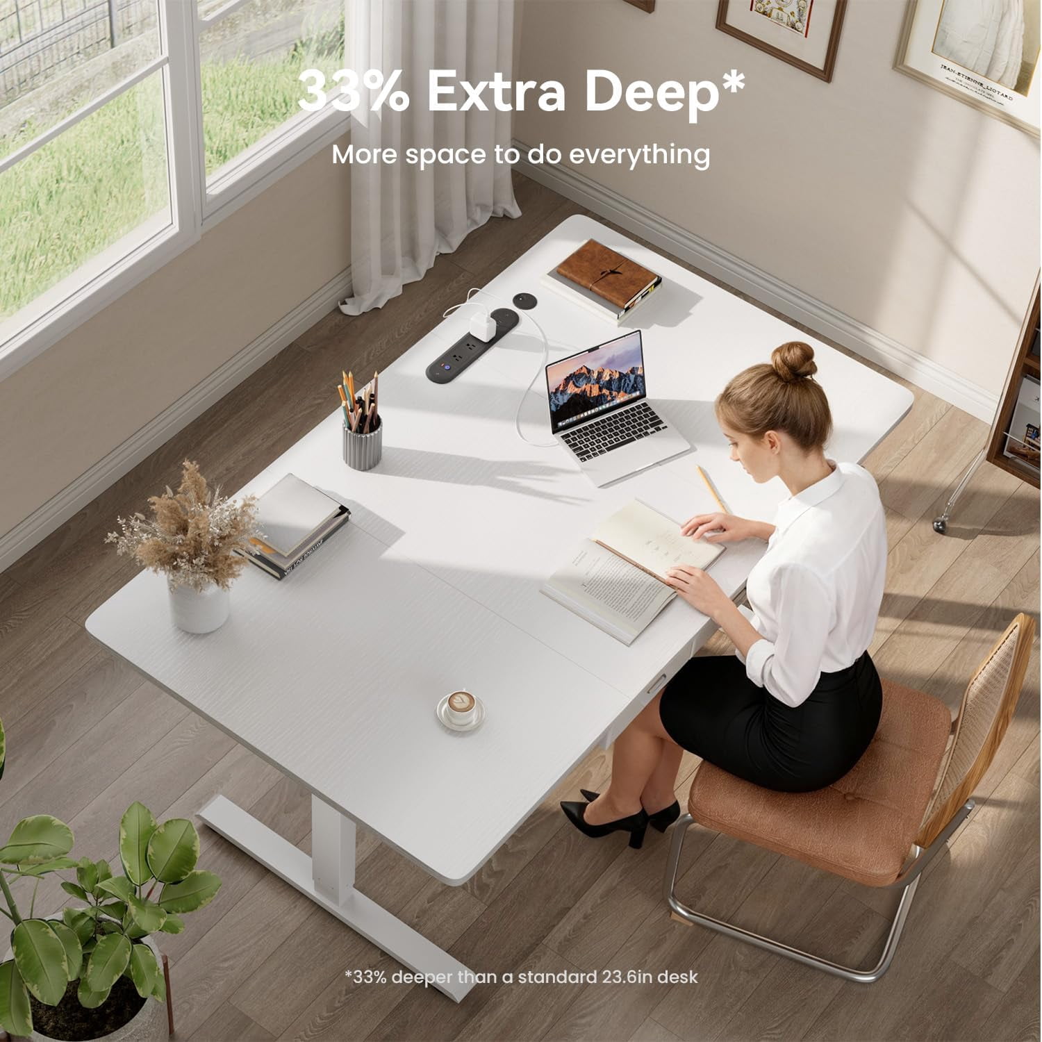 HLDIRECT Electric Standing Desk with 2 Drawers & Power Outlets & USB Ports, 55×31.5 inches Height Adjustable Desk with Storage, Sit Stand up Desk for Home Office, White