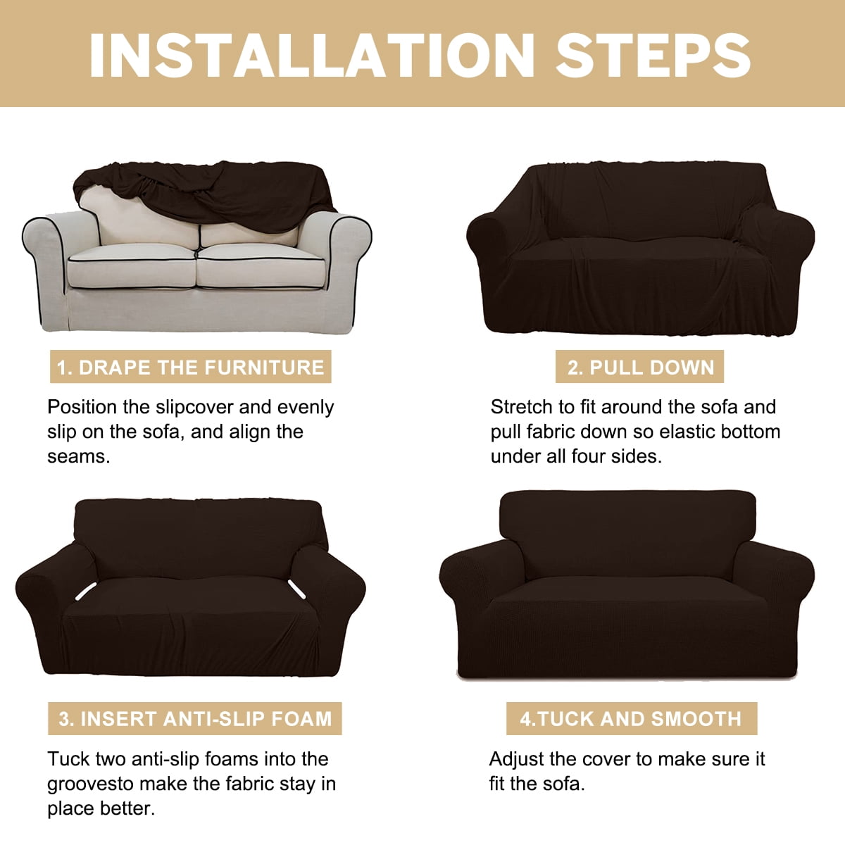 Sanmadrola 100% Waterproof Sofa Cover Non Slip Couch Cover Stretch Slipcover Leakproof Couch Protector for Kids Dogs Cats Pets, Chocolate, Sofa