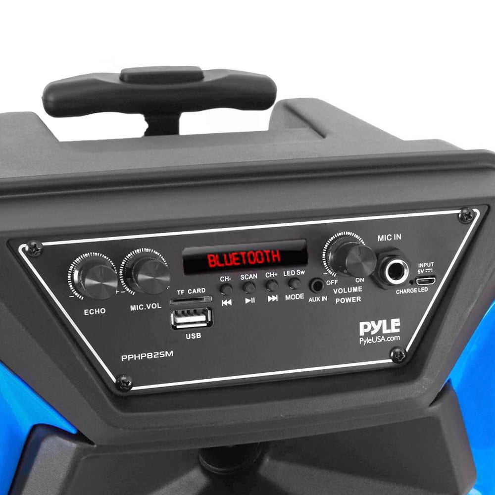 Pyle PPHP82SM - PA Speaker & Microphone System - Portable Karaoke Speaker with Wired Mic, Built-in LED Party Lights, Speaker Stand (8’’ Subwoofer, 400 Watt MAX)