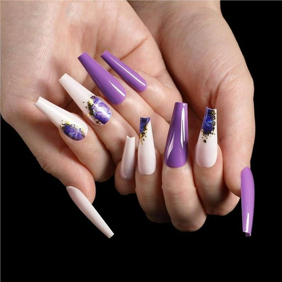 24Pcs/Box Fashion Long Ballerina False Ballerina False Nails Nails French Long Coffin Fake Nail Artificial Full Cover Nail Art Tips