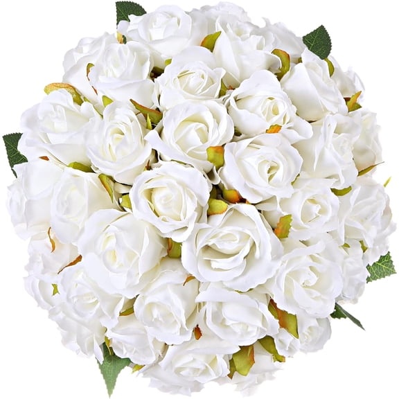 48 Heads Rose Artificial Flower Bouquets Realistic Blossom Roses Real Touch Silk Roses for Home Kitchen Bathroom Bridal Wedding Party Festival Decor Valentine's Mother's Day Anniversary (4 Bundles)