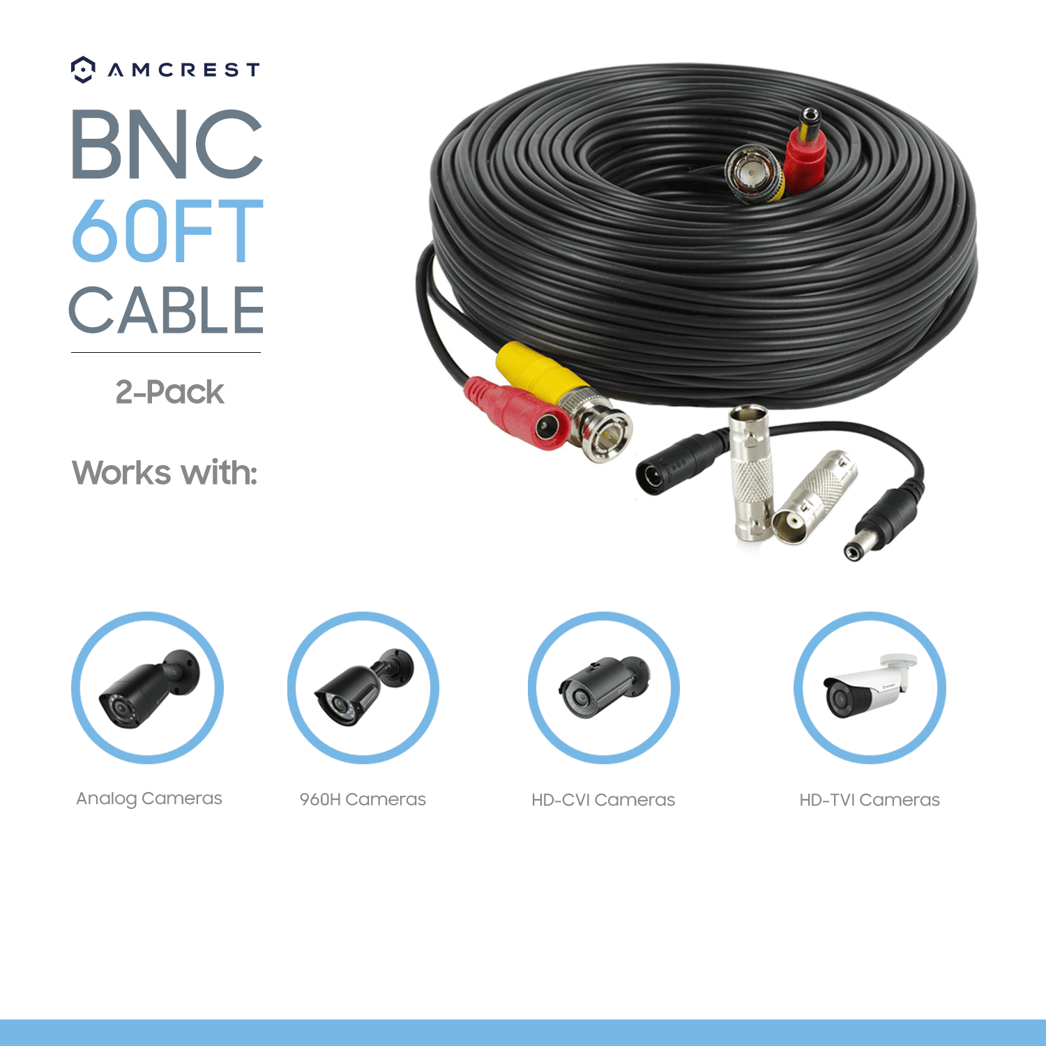 Amcrest 60 Foot BNC Coaxial Cable for CCTV Security HDCVI  2-PACK 