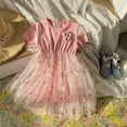 thumbnail image 4 of Dress for Girls Casual Round Neck Short Sleeve Flowers Mesh Tutu Dress Girl Dresses Pink 5-6 Years, 4 of 4