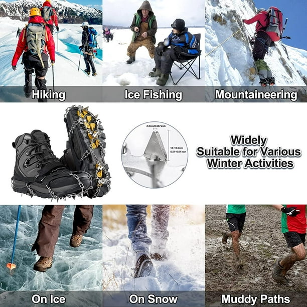 Crampons Ice Cleats 19 Spikes Ice Snow Grips Traction Grip Anti Slip for  Shoes Boots Women Men Kids Safe Protect Slip-on Stretch Footwear for Hiking  Fishing Climbing Mountaineering 