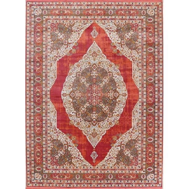 Traditional Floral Distressed Carpet 10x14 Oriental Faded Area Rug
