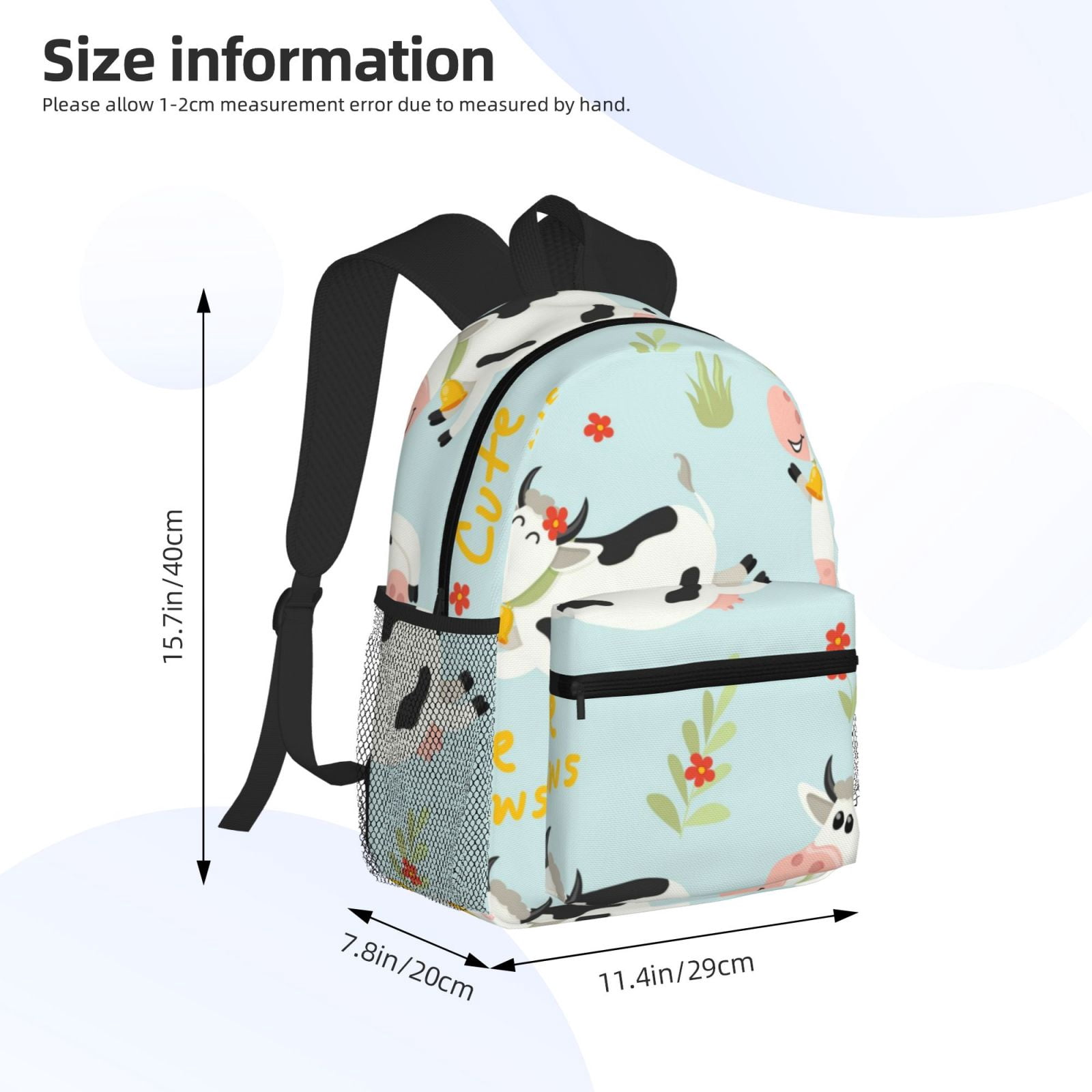 Vsdgher Cute Cows Print Unisex Large Capacity Bookbag Schoolbag Casual Daypack for High School/College/Teens/Travel/Work