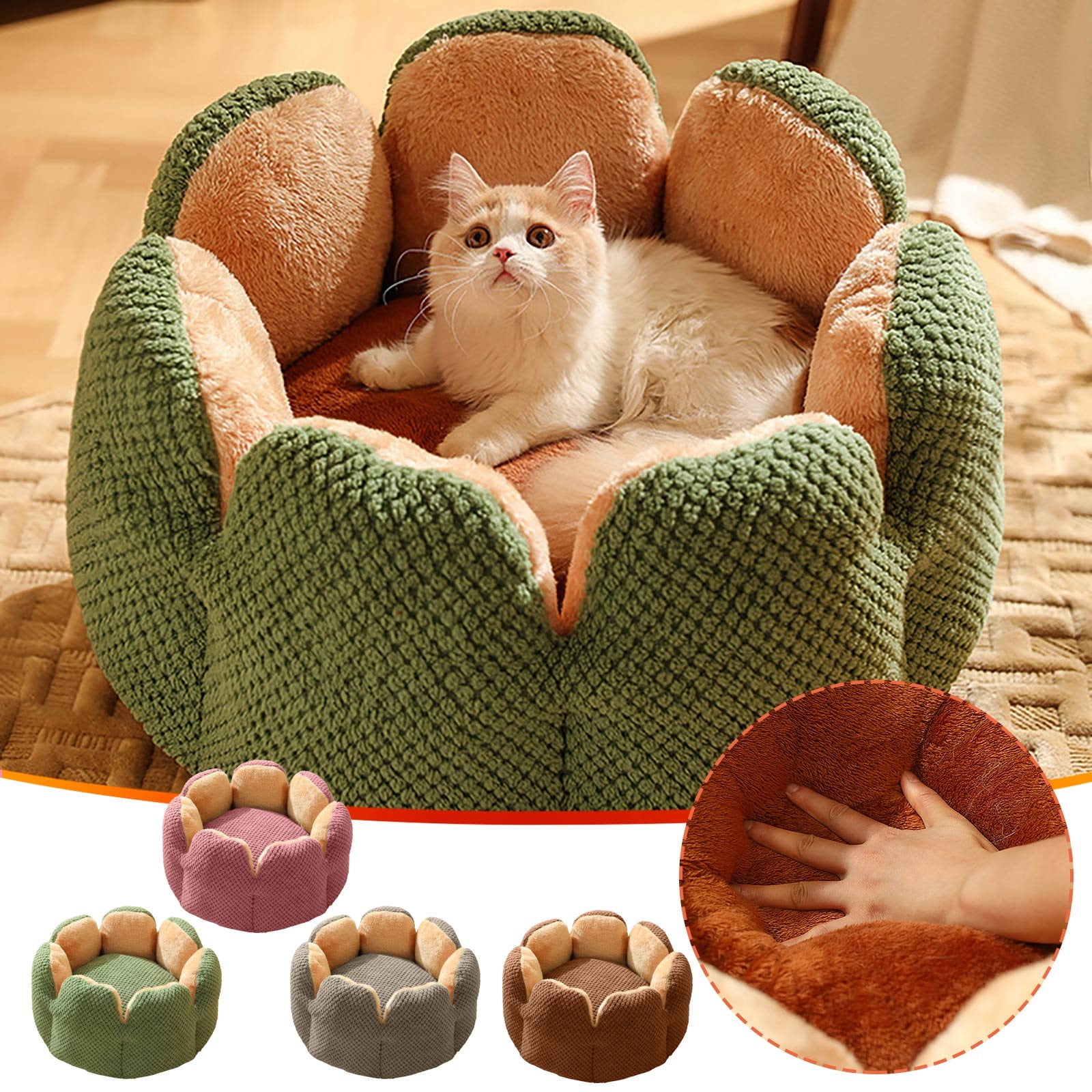 RoamHome Warm Cat Bed Dog Bed for Autumn Winter Pet Soft Sleeping Cushions for Cats Dogs Plush Sleeping Pads for Pets Round Kennel Cushion 16x16 Inches (Green)
