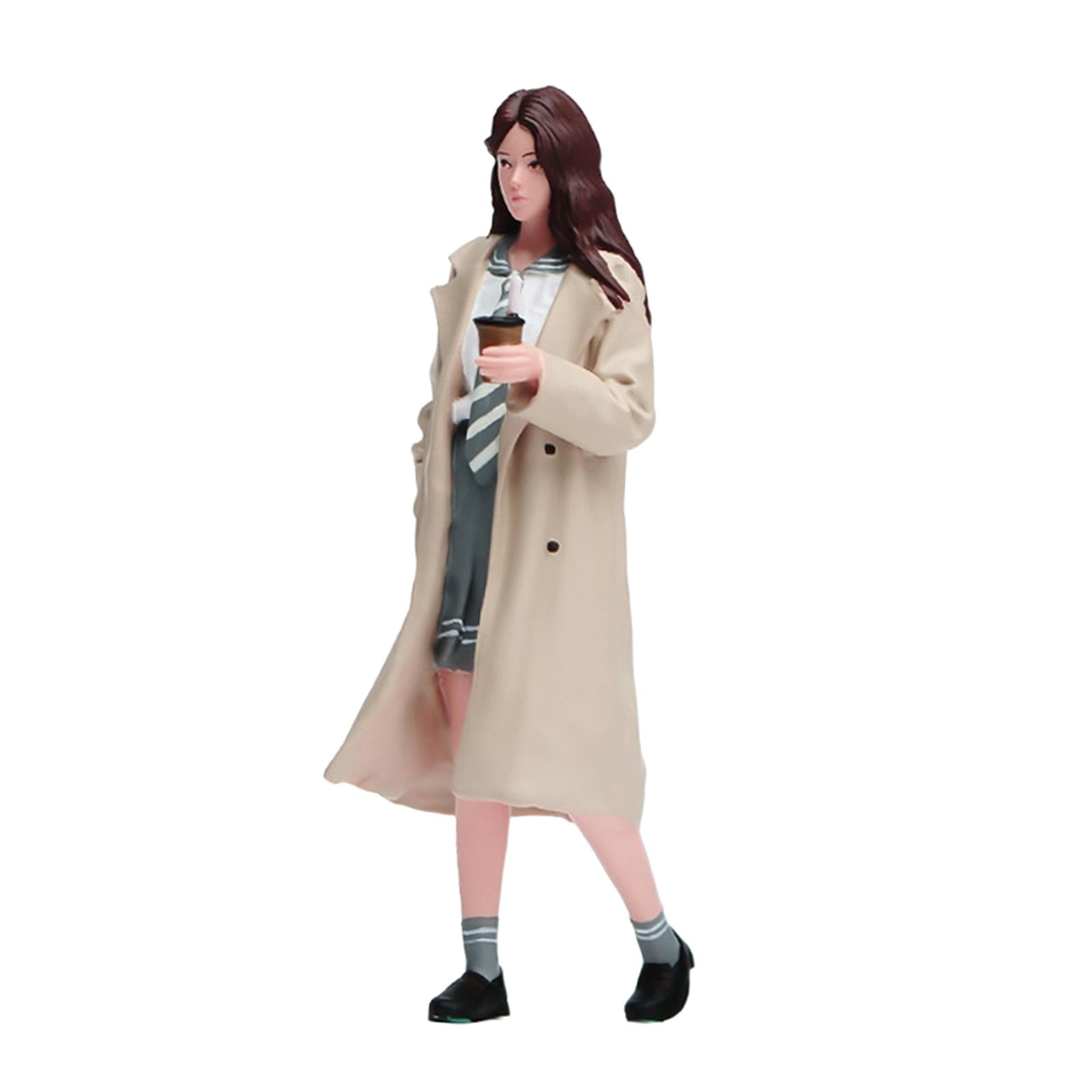 MERIGLARE Coffee Girl Street Miniature Model Diorama Figure Hobby Doll Accessory Resin Figurine for Birthday Gift Doll House Decoration 1 to 24 Scale