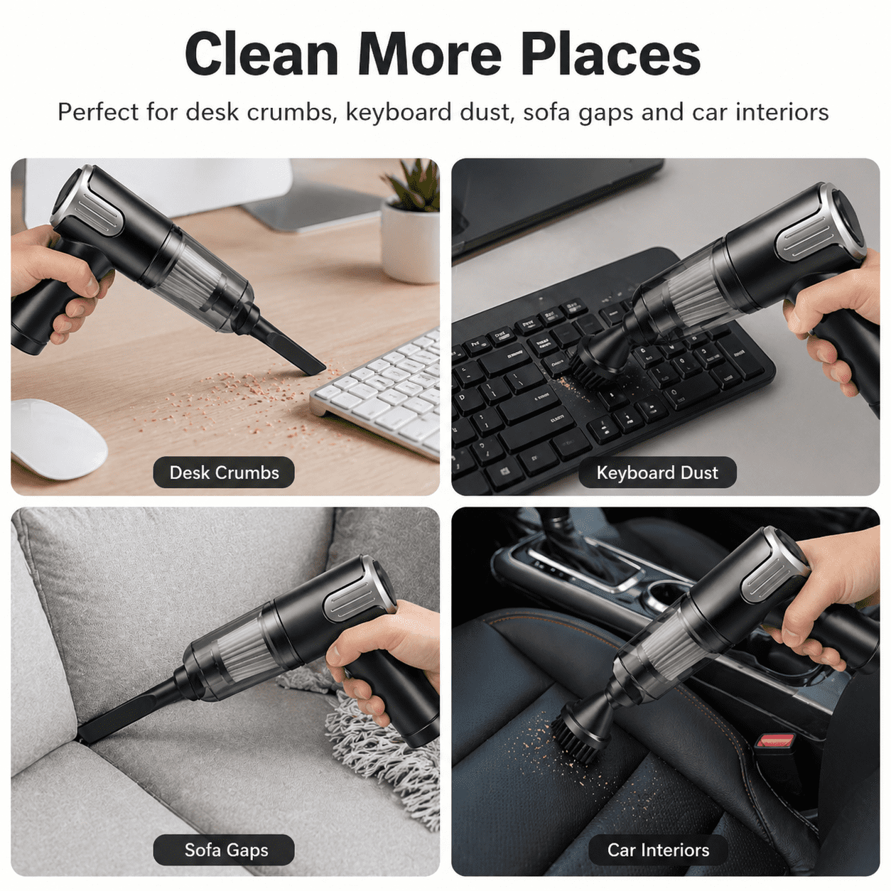Alvantor Cordless Car Vacuum Cleaner, 9000Pa USB Rechargeable Handheld Mini Vacuum, Silver