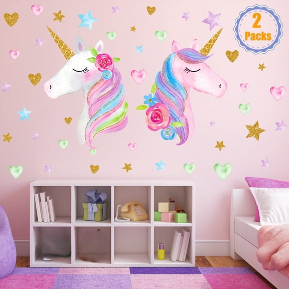 Sinekong Unicorn Wall Decal,Large Size Unicorn Wall Sticker Decor for Gilrs Kids Bedroom Birthday Party