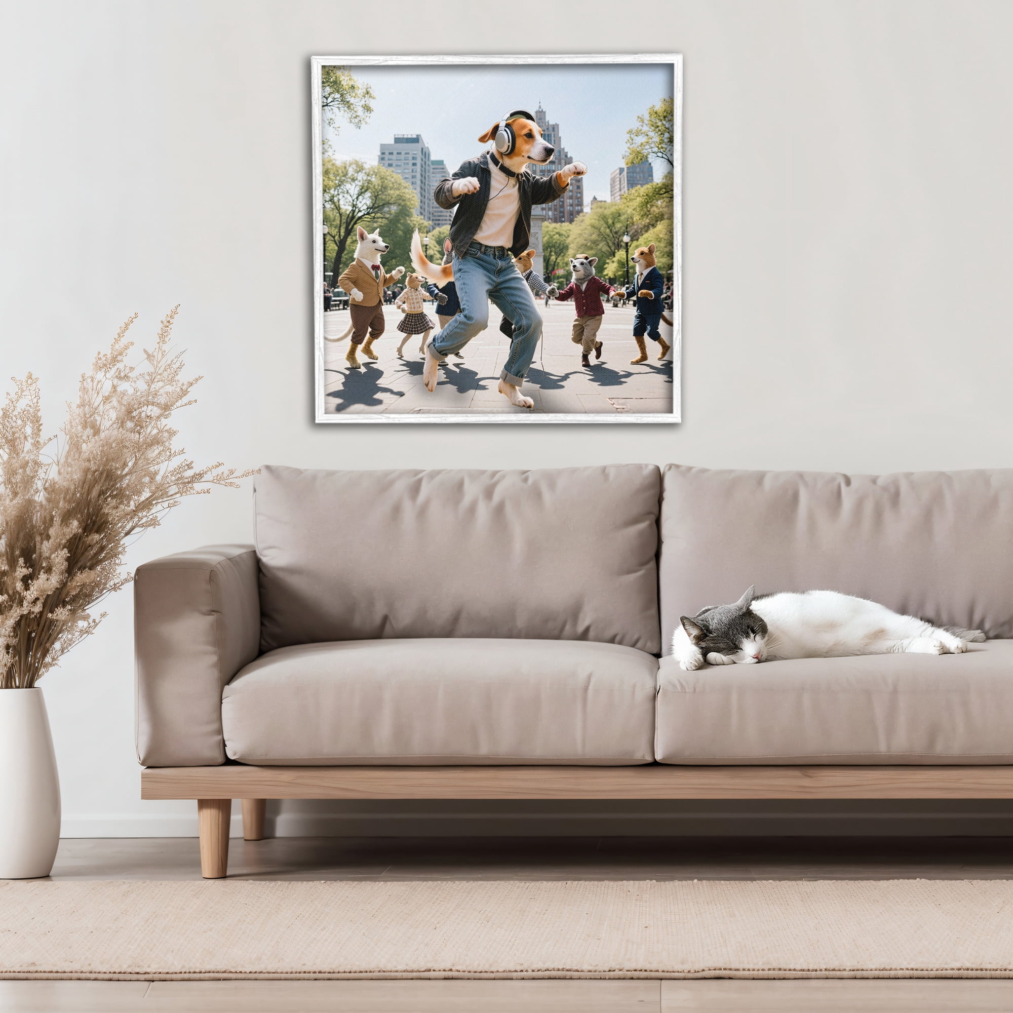 Stupell Industries Stylish Dog Dancing in Park White Framed Giclee Art, design by CAD Designs
