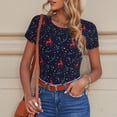thumbnail image 4 of KLL Women 's Crew Neck Bodysuit Jumpsuits Christmas Deer Print Short onesies Stretch T Shirts, 4 of 5