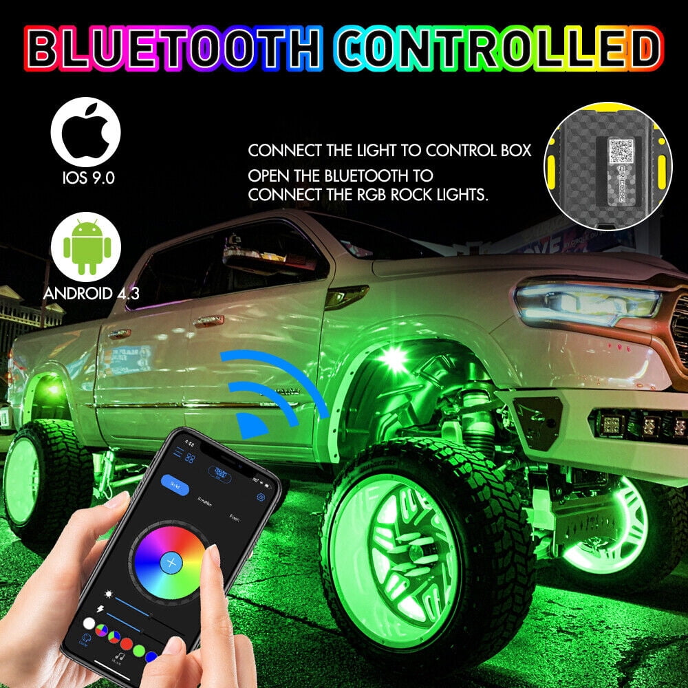 8 Pods RGB LED Rock Light Kit Underbody Lights APP Bluetooth Controller  for Car Truck UTV Marine
