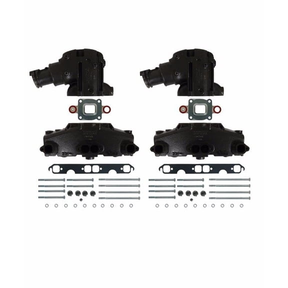 Cast Iron Dry Joint Exhaust Manifolds for 2005 and Newer Mercruiser 5.0L, 5.7L, 6.2L Engines, No Spacer between Manifolds and Riser/Elbow by FASWORX