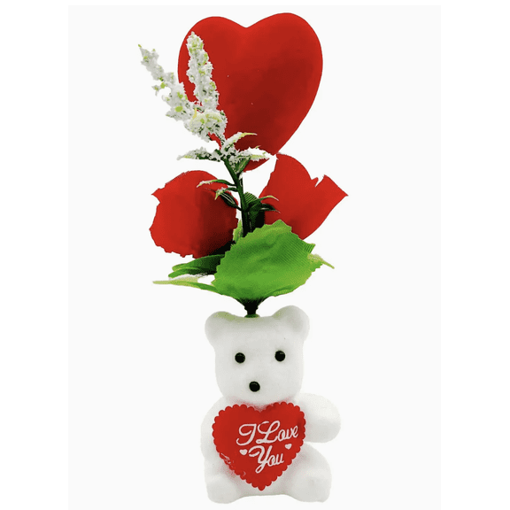 Artificial Bear Red Rose Love Bouquet