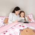 thumbnail image 4 of Erosebridal Pink Bowknot Loves Queen Comforter Set For Kids,Red Cherries Cute Capybara Animals Bedding Comforter Set For Capybara Lovers ,Reversible Pink 3pcs, 4 of 7