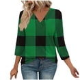 thumbnail image 2 of Qulqfy Womens Tops Trendy Spring 3/4 Sleeve Plaid Shirts Fall Dressy Casual Tunic V Neck Tops Womens Blouses XXL, 2 of 7