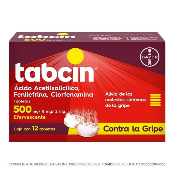 Antrigripal Tabcin Ácido Acetilsalicílico 500 mg / Fenilefrina 8 mg / Clorfenamina 2 mg 12 tabletas
