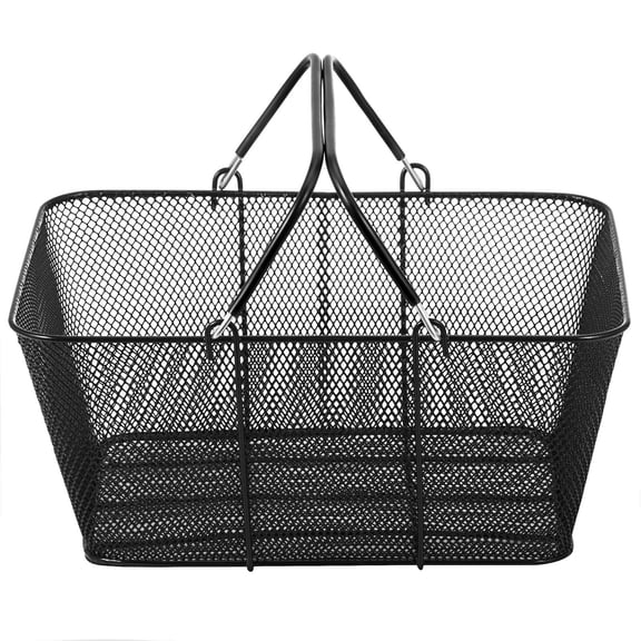 Set of 12 Black Wire Shopping Baskets with Handles, Lightweight Metal Baskets for Grocery Store, Market & Home Use