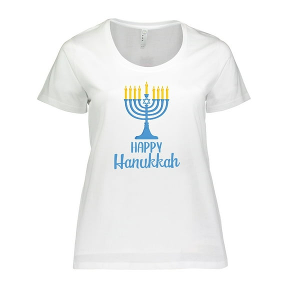 Inktastic Happy Hanukkah with Blue Menorah Women's Plus Size T-Shirt