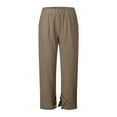 thumbnail image 3 of Lmueinov Women's 100% Cotton Straight Leg Ankle Pants, Elastic High Waist Casual Trousers with Button Split Hem & Pockets, Breathable Summer Commute Vacation Pants for Women S-2XL, 3 of 4