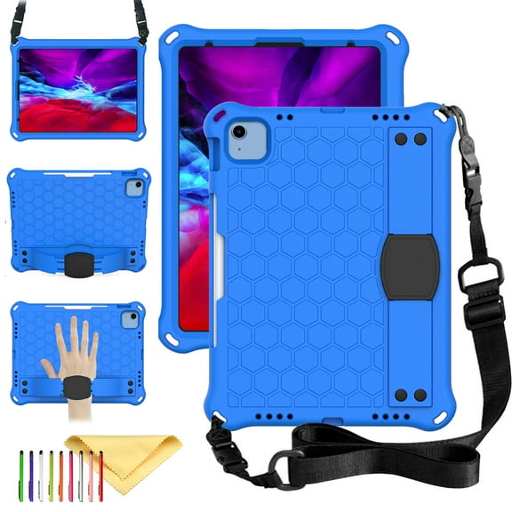 Decase Silicone Case for iPad 10th Generation 10.9 Inch (2022 Model) - Light Weight Anti Slip Kids Friendly Shockproof Shoulder Strap Soft Hand Strap Protective Bumper Cover, Blue Black