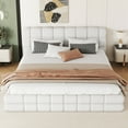 thumbnail image 2 of Queen Size Upholstered Platform Bed Frame with Berber Fleece Headboard Wood Slat Support Easy Assembly No Box Spring Needed, White, 2 of 9
