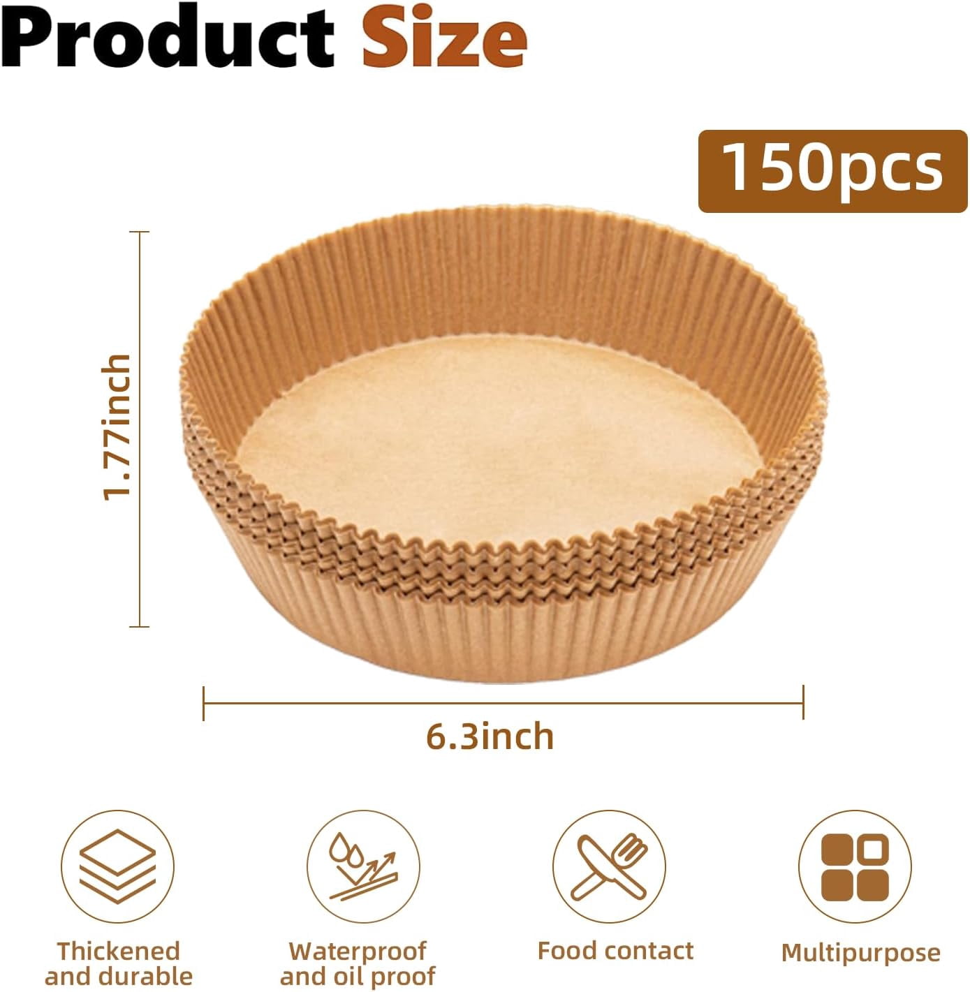 JJEAN-150Pcs Air Fryer Liners, 8 Inch Square Unbleached Parchment Paper - Food Grade, Non-Stick & Oil Proof for 5-8 QT Air Fryer, Oven, Microwave, Baking