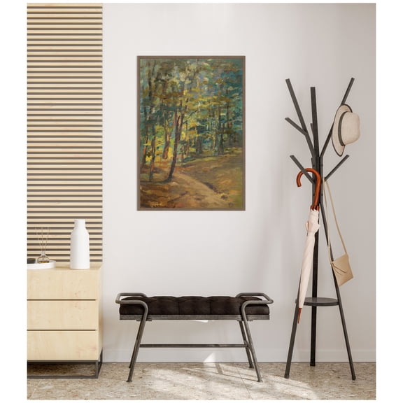 Kate and Laurel Framed Canvas Wall Art Print Forest interior by Leopold Horovitz by Nostalgia Prints, 23 x 33 Sylvie Walnut Frame, Traditional, Landscape Art for Wall Decor