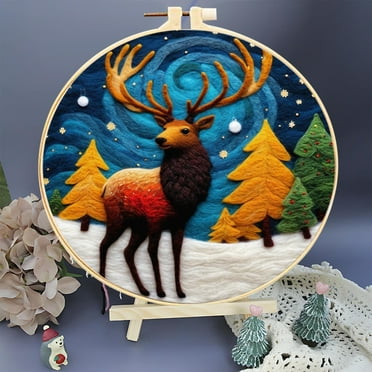 Latrodar Starters Wool Felts Painting With Embroidery Frame Needle Felts Material Pack Diy Needle Felts Suitable For Beginners To Crafts Elaborately Made multicolour 9.2x9.2 Inch H