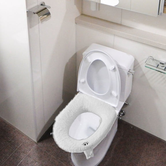 FOMIYES Soft Warm White Plush Toilet Seat Cover Washable for Home and Car Use